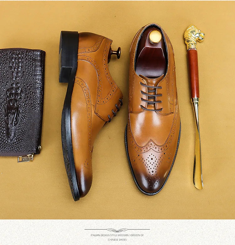 New Men Dress Handmade Shoes Genuine Leather Male Oxford Italian Classic Vintage Lace-up Men's Brogue Shoes Oxford