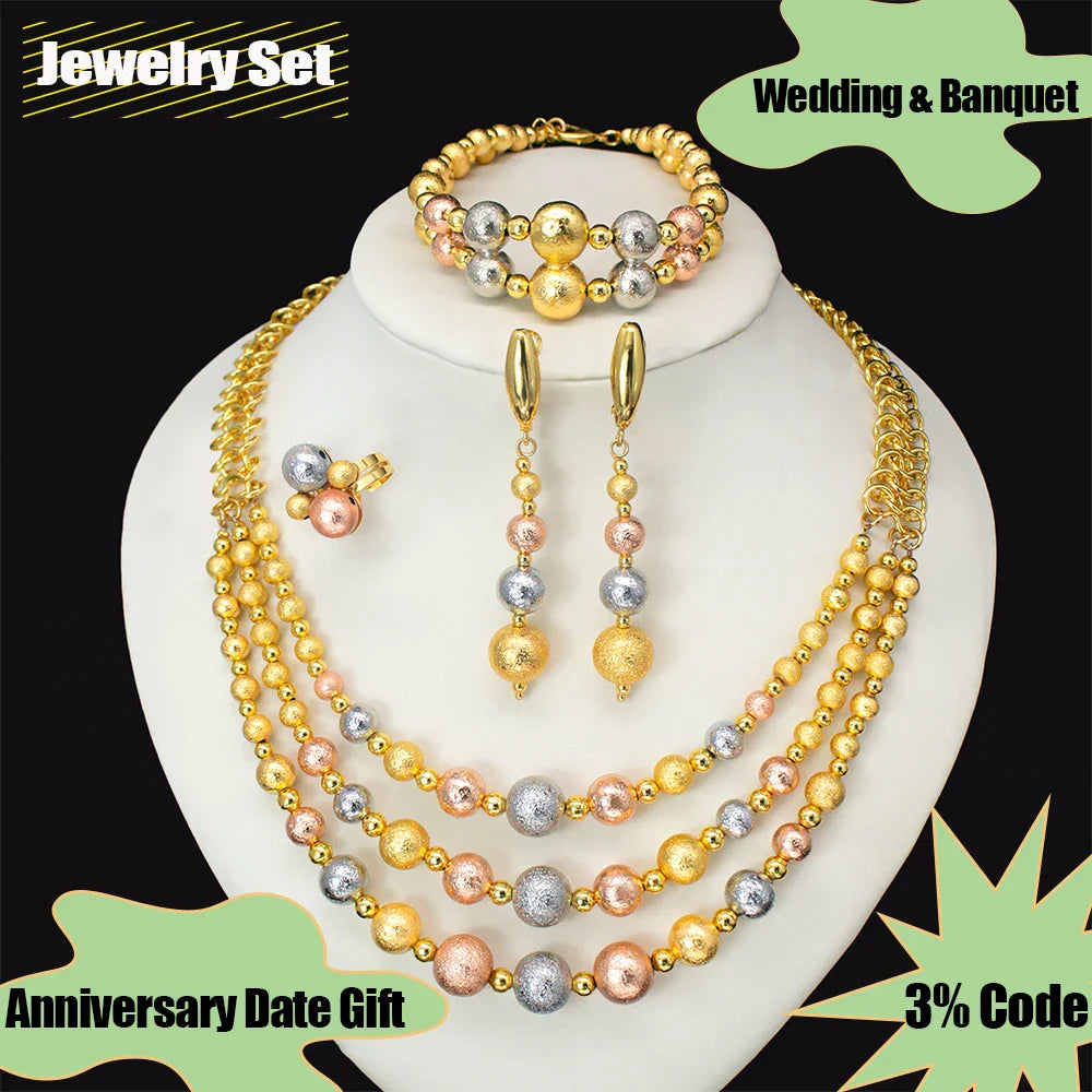 2025 New Multi Layer Women Jewelry Set Matte Frosting Texture Round Beads Necklace Set For Bridal Wedding Jewellwey Gift