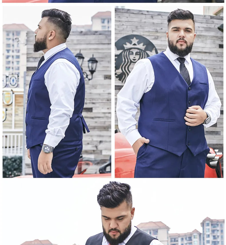 New Plus Size Black Suit Vest Men Solid Color Single Breasted Waistcoat For Host Groom Groomsmen Grey Black Navy Waist Coat 9XL