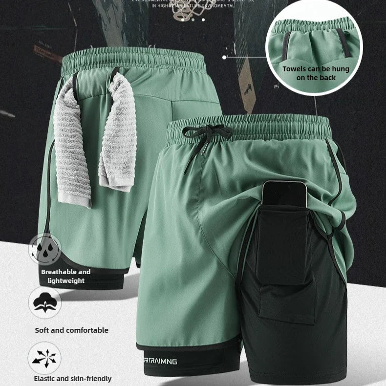 Men Running Shorts Gym Sports 2 in 1 Camo Quick Dry Workout Training Gym Fitness Jogging Short Sweatpants Summer Men Sportswear