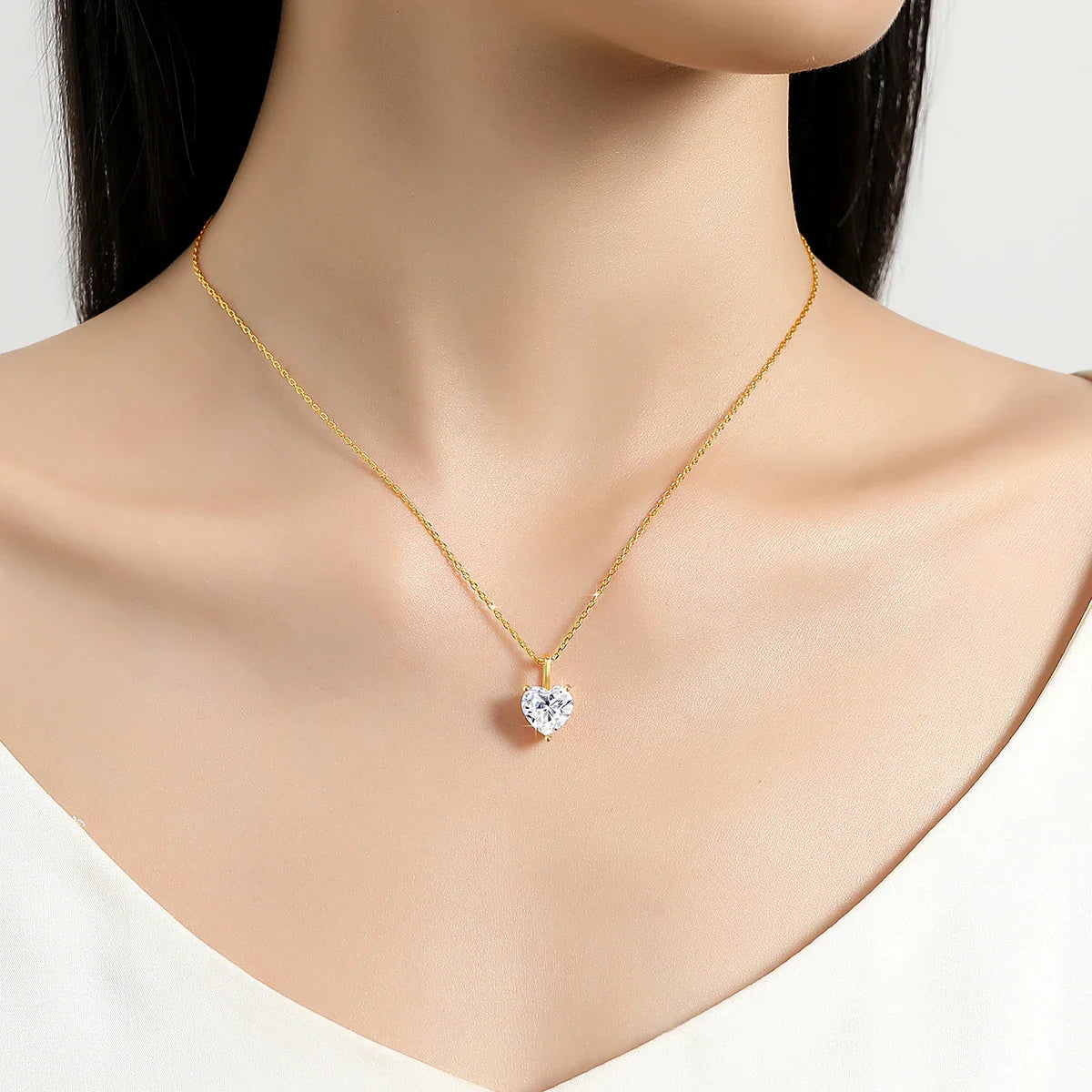 100% Real 14K Gold Heart Moissanite Pendant Wedding Necklace Women Fashion Temperament Glossy Lab Diamond Anniversary Jewelry