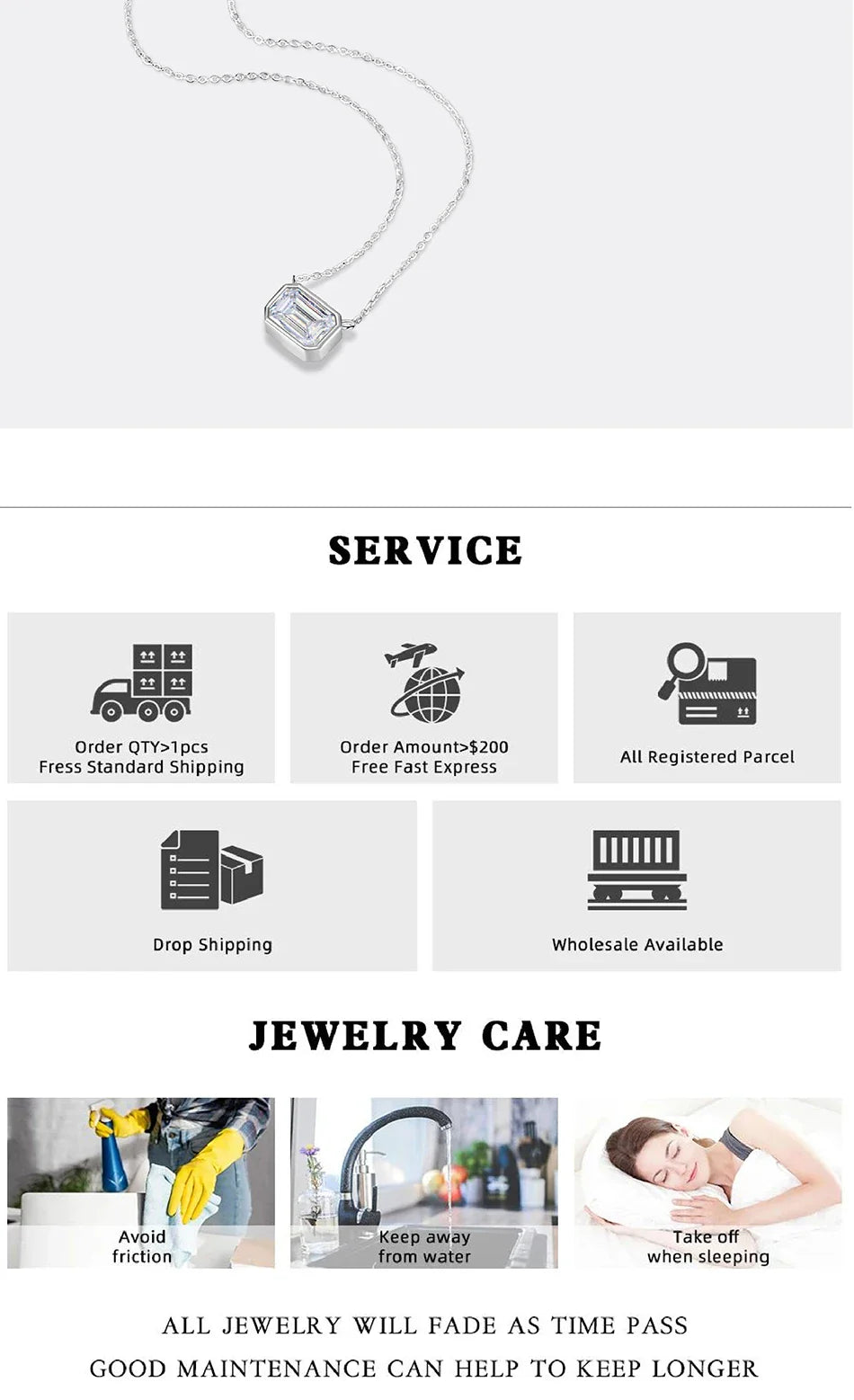 1CT Moissanite Necklace for Women S925 Pure Silver Emerald Cut Laboratory Diamond Pendant Fashion Party High-end Jewelry