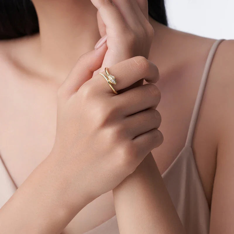 New All Moissanite Serpentine Rings for Women Index Finger Matching Band S925 Sterling Silver Plated 18K Gold Jewelry