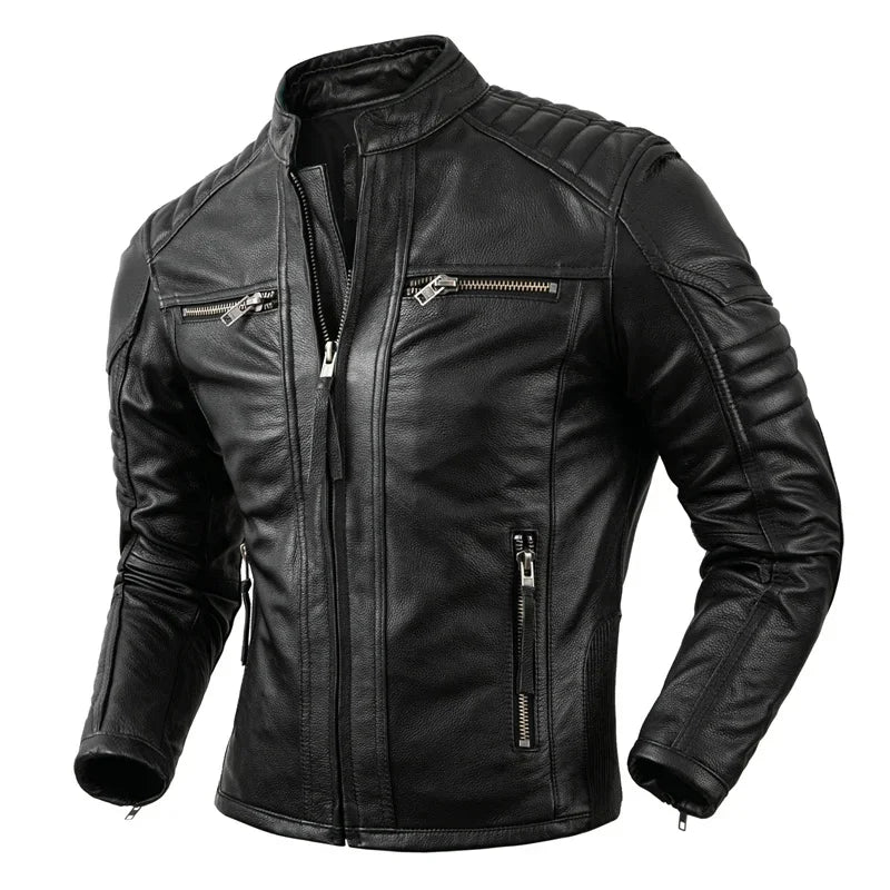 Vintage Motorcycle Jackets Men Leather Jacket 100% Genuine Cowhide Leather Coat Male Biker Clothing Autumn Asian Size S-5XL M696