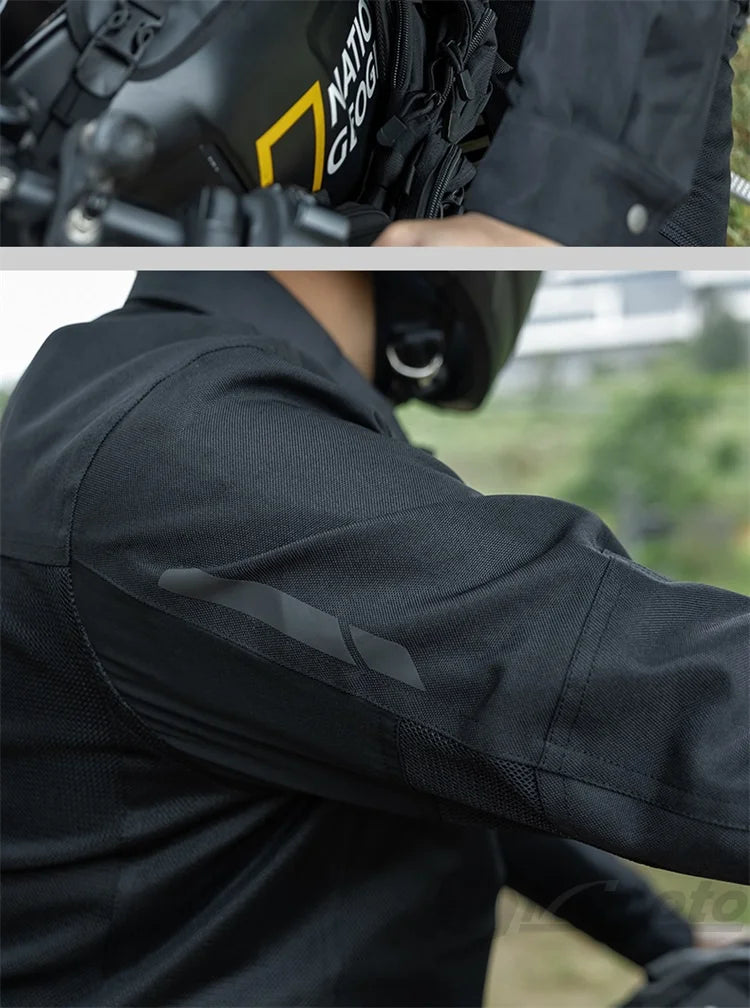Men Motorcycle Jacket New Upgraded Summer Breathable Jacket CE Protective Retro Black Motorbike Motorcyclist Mesh Clothing