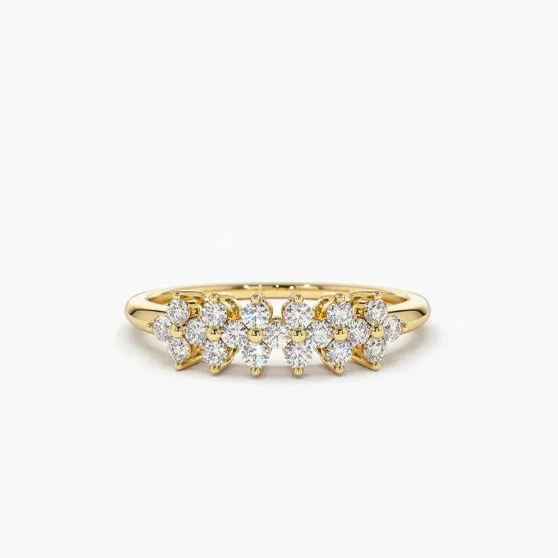 2mm Moissanite Ring With Certificate 925 Sterling Silver Cluster Flower Wedding Rings For Women 14k Gold Plated Jewelry