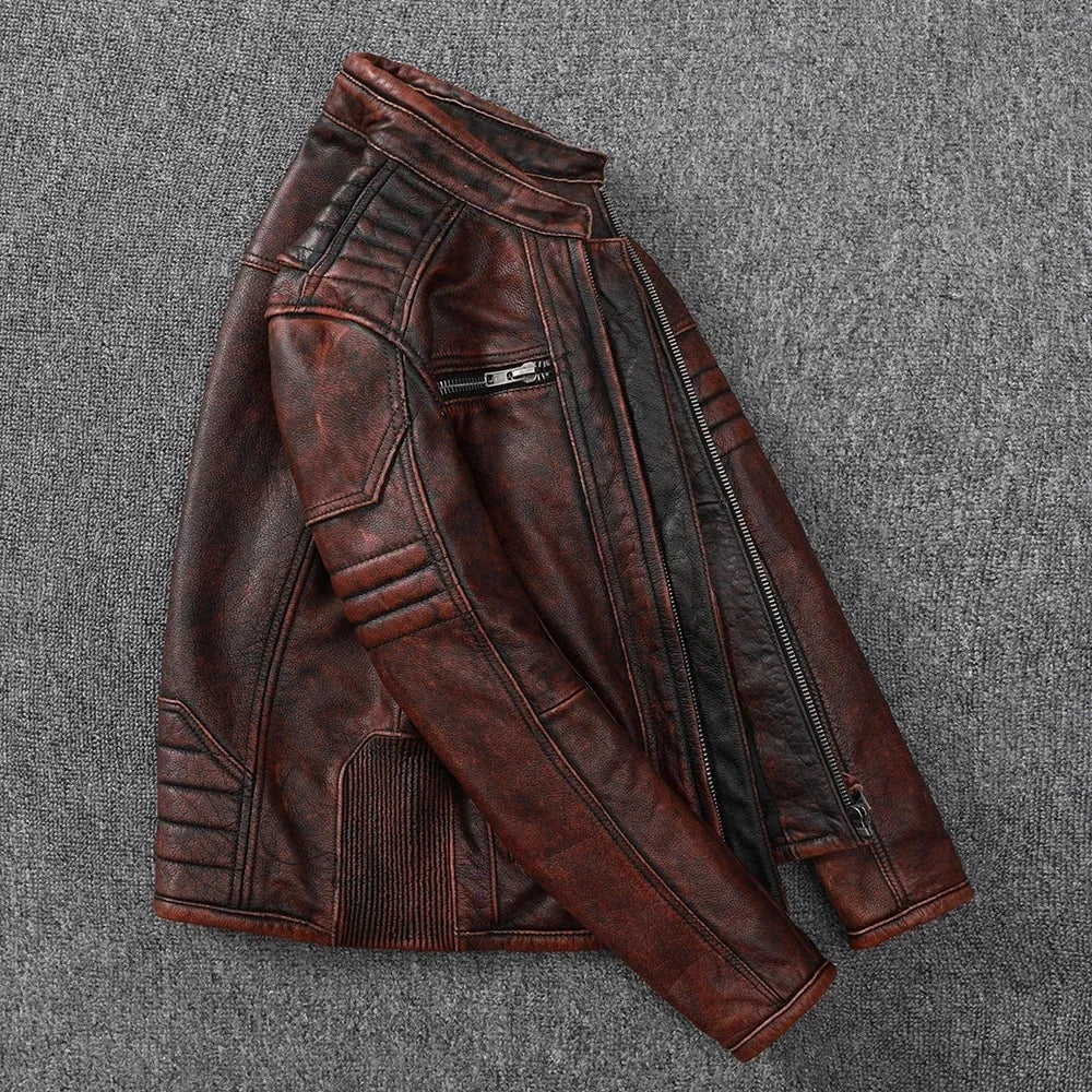Vintage Motorcycle Jackets Men Leather Jacket 100% Genuine Cowhide Leather Coat Male Biker Clothing Autumn Asian Size S-5XL M696