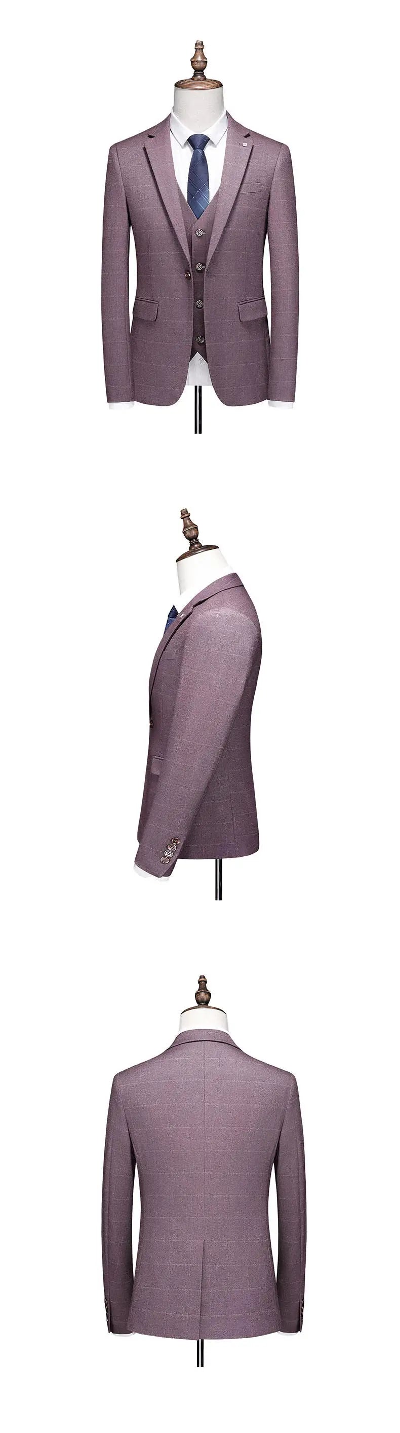 ( Jacket + Vest + Pants ) Fashion Boutique Plaid Mens Casual Business Suit Groom Wedding Dress Formal Slim Plaid Suit