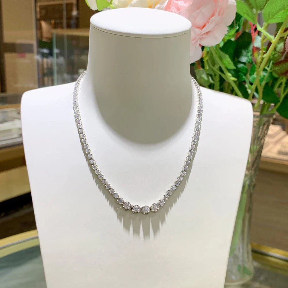 1.2CT Moissanite Tennis Necklace 925 Sterling Silver 18K Gold Plated Gradient High Carbon Diamond Necklaces for Women Adjustable