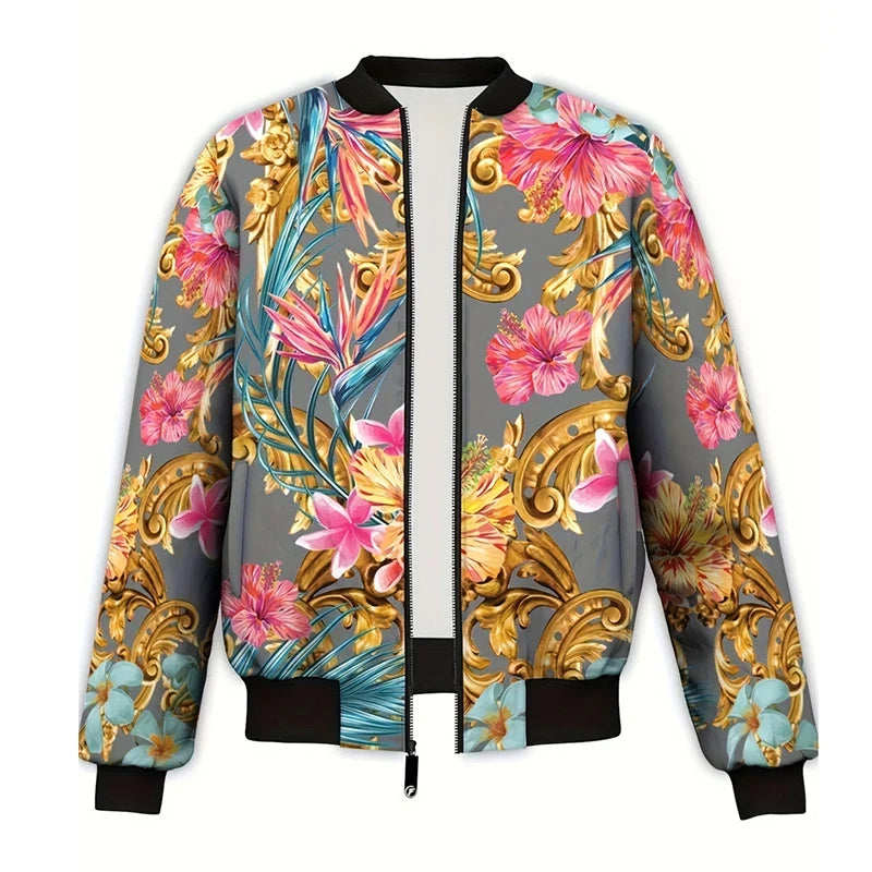 Luxury Baroque Bomber Jacket Men Women 3D Printed Gold Graphic Floral Jackets Street Trend Fashion Autumn Zipper Soft Coat