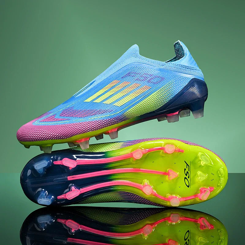 2712 Without-Lace Mens Soccer Shoes F50 SLIP-ON Non-Slip Turf Soccer Cleats Boys TF/FG Training Football Boots Chuteira Campo