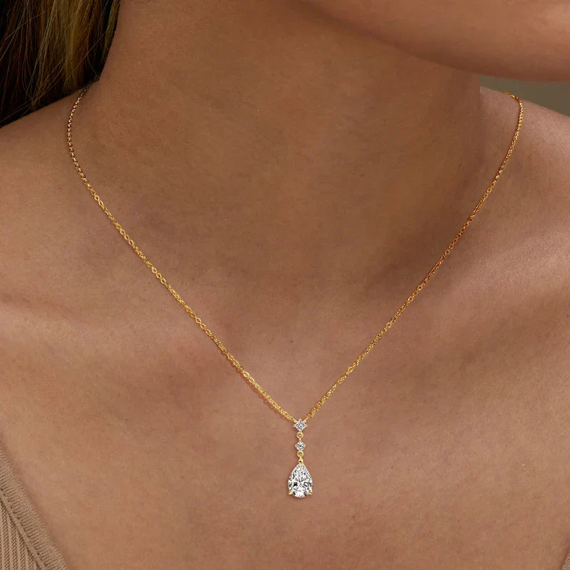2CT Moissanite Waterdrop Pendant Necklaces 925 Sterling Silver Necklace Chain for Women Girl Wedding Fine Jewelry Gift