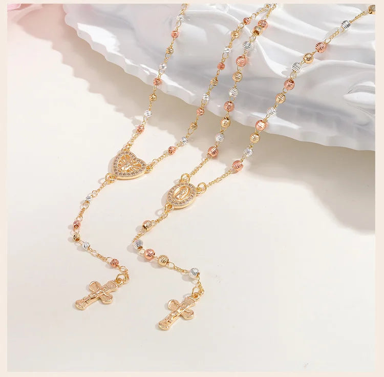 Virgin Mary/st Benedict Rosary Beads Necklace for Women, Our Lady Of Guadalupe Jesus Cross Y Necklace Christian Jewelry