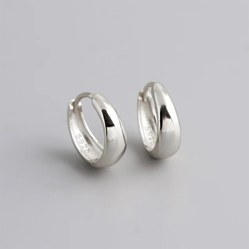 925 Sterling Silver Fine Matte Simple Wide Huggies Gothic Hoop Earrings for Women Unisex Piercing Rock Jewelry Ear Buckle