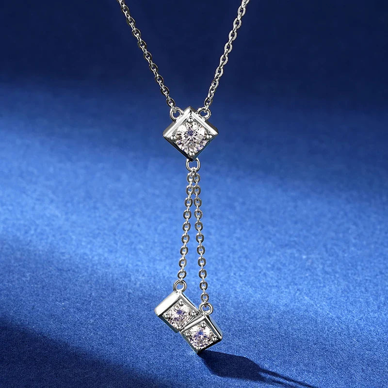 Full Round Cut Moissanite Tassel Chains Pendant Necklaces for Women Real S925 Sterling Silver Fine Jewelry Gifts Collar
