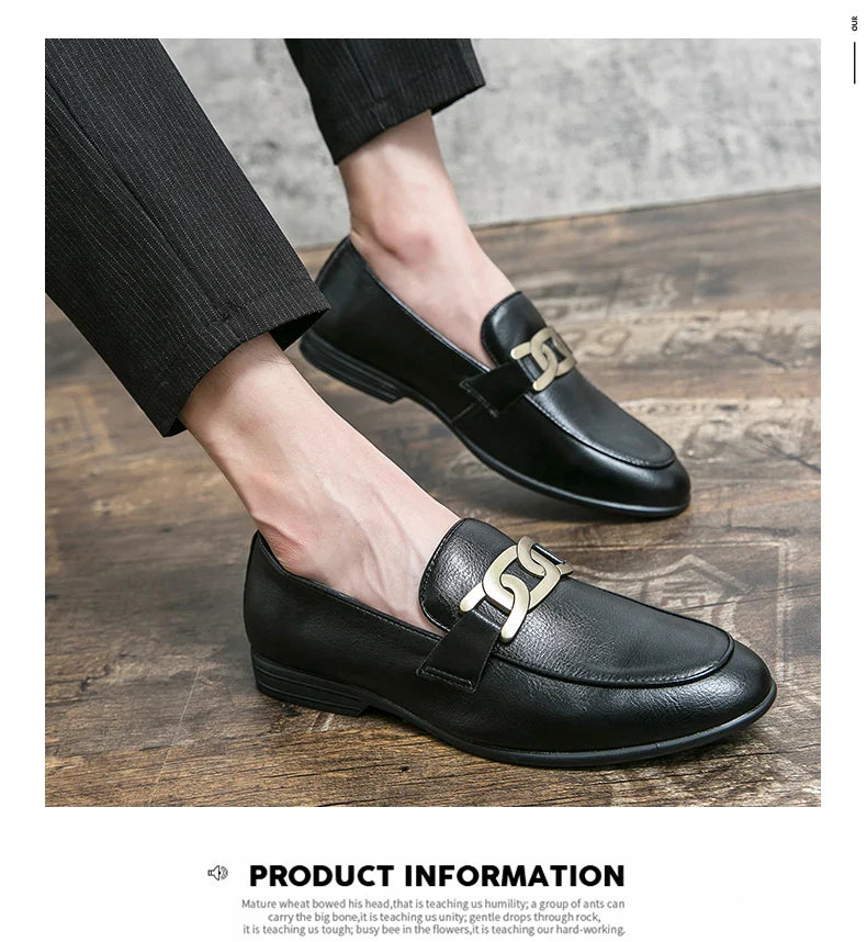 Italian Fashion Leather Shoes Moccasins For Men Casual Man Shoe Business Male Formal Pointed Fashion Wedding Black Skin
