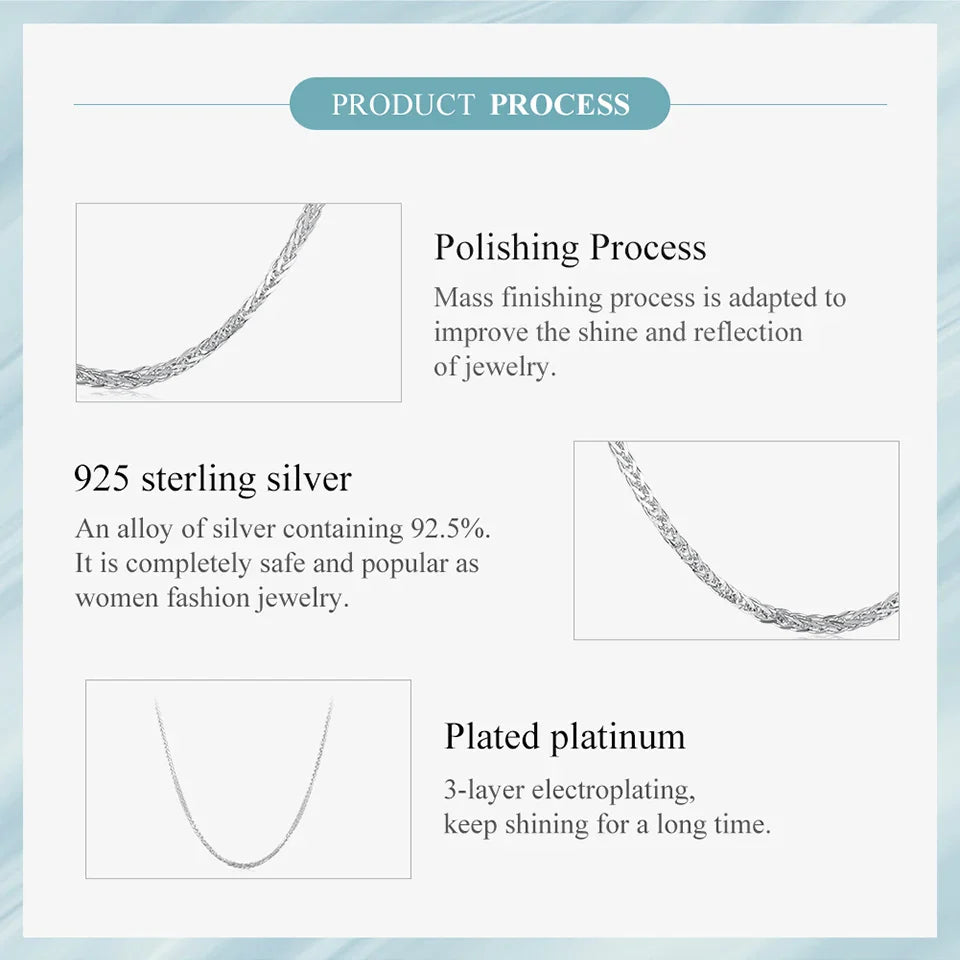 925 Sterling Silver Basic Chopin Necklace Simple Style Chain Link for Women Platinum Plated Fine Jewelry SCA019