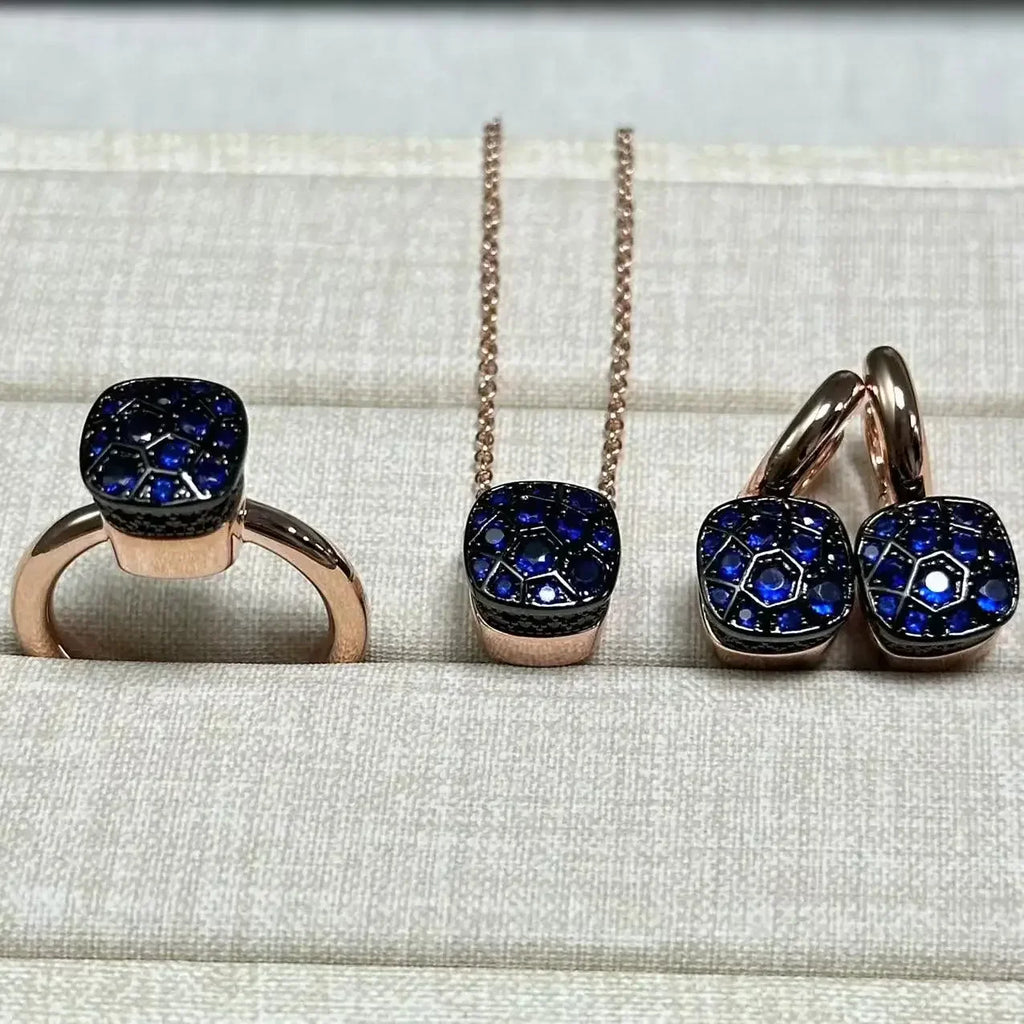 10.6mm Honeycomb Style Jewelry Set For Women Ring Earrings Necklace Rose Gold Candy Crystal Bijoux Gift