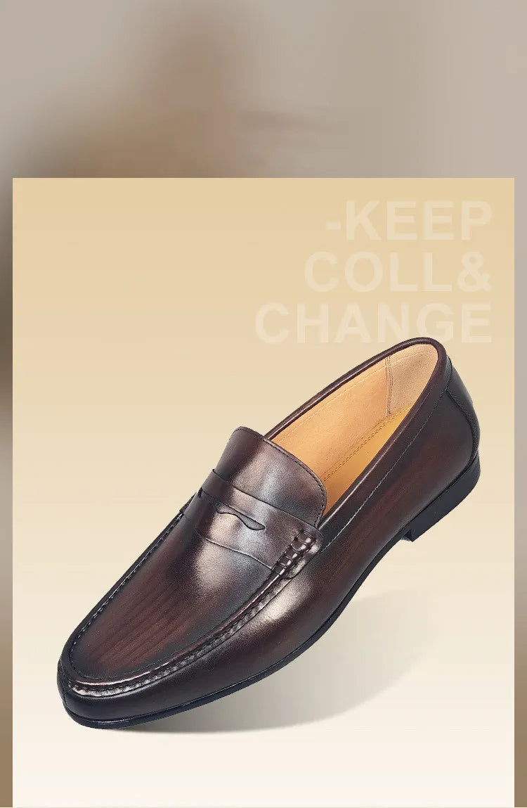 Classic Men Penny Loafers Genuine Leather Slip On Casual Formal Dress Shoes Mens Wedding Party Office Moccasins Shoes