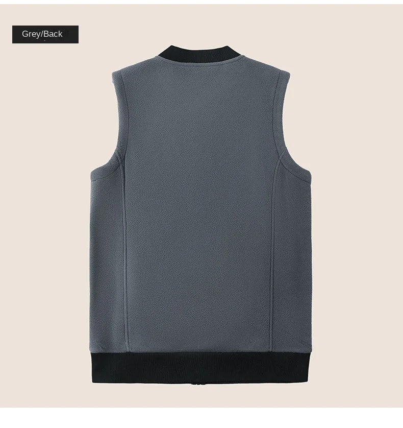 Men Winter Vest Sleeveless Stand Collar Solid Color Fleece Thick Keep Warm Plus Size Neck Protection Winter Waistcoat for Daily