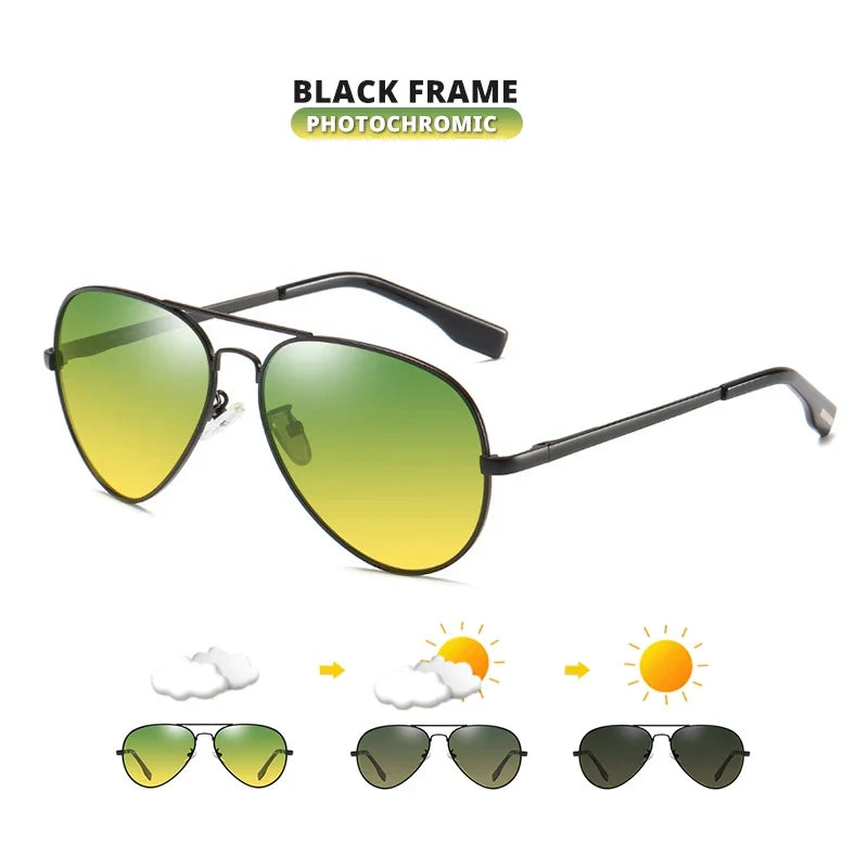 Aviation Photochromic Day Night Vison Sunglasses Men Polarized Fashion Sun Glasses Women Safe Driving Anti-Glare UV400