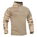 Men's Long Sleeve Combat Shirt Zipper Ripstop Cotton Tactical Shirts Navy Blue Camoufalge Airsoft T Shirts