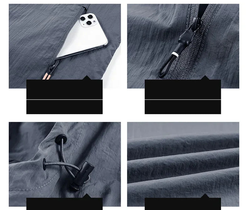 Men's UPF 50+ UV Protection Windbreaker Quick Dry Jacket Outdoor Sun-Protective Thin Hiking Fishing Cycling Hooded Sport Light