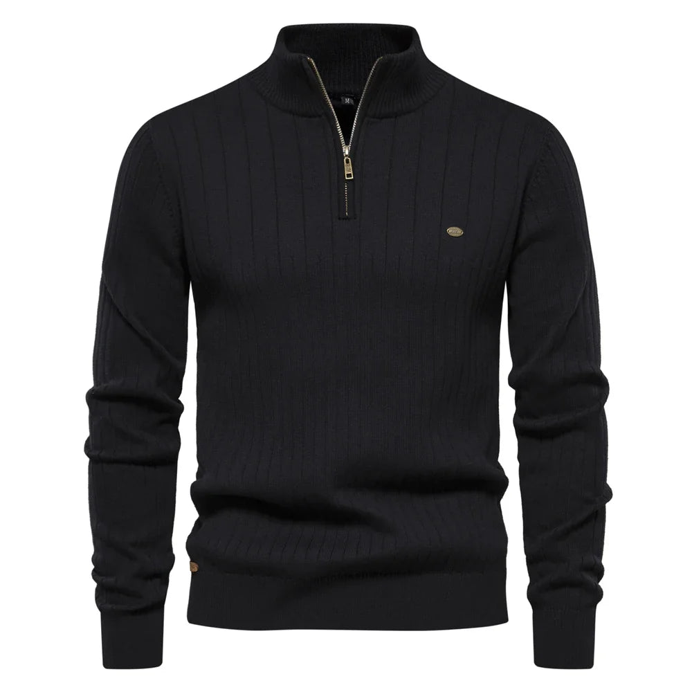 2024 Autumn Quarter Zipper Mock Neck Pullover Sweaters for Men Quality Warm Winter Cotton Knitted Men's Sweaters