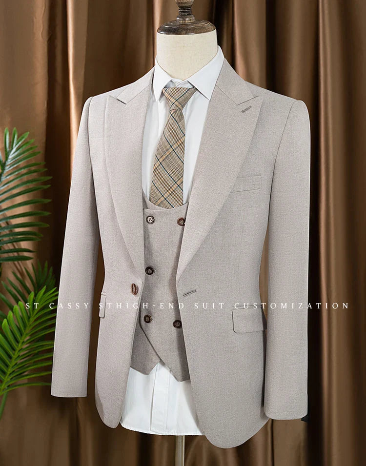 high quality men suits 3 piece set elegant slim fit formal office and leisure banquet groomsman set groom's suit