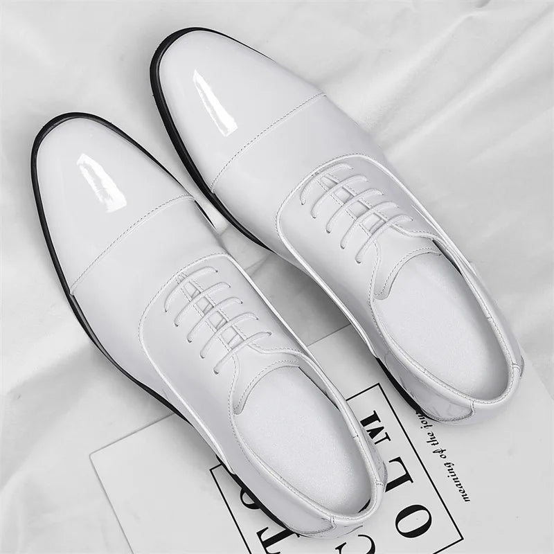Korean Black White Leather Shoes for Men Big Size Business Casual Shoes Male Spring Autumn Lace Designer Fashion Shoe Man