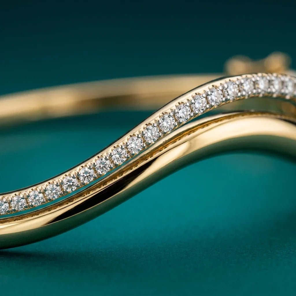 Double Wavy Bangle Bracelets for Women GRA Certified 1.5mm Diamond s925 Sterling Silver Plated 18K Bracelet