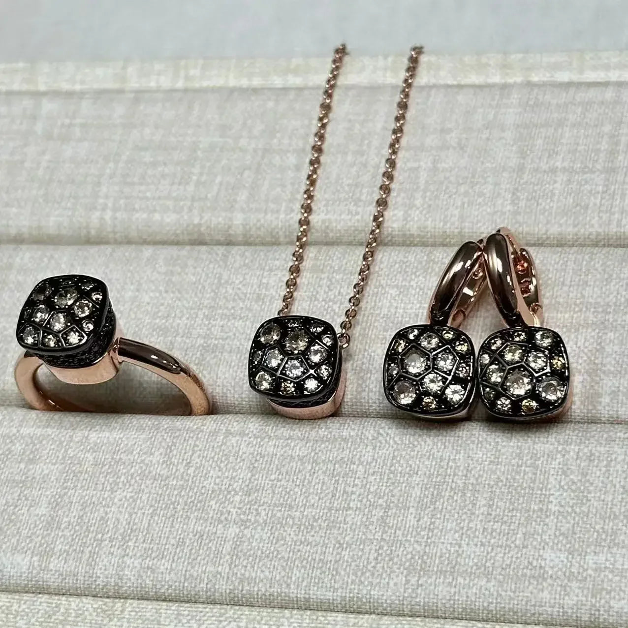 10.6mm Honeycomb Style Jewelry Set For Women Ring Earrings Necklace Rose Gold Candy Crystal Bijoux Gift