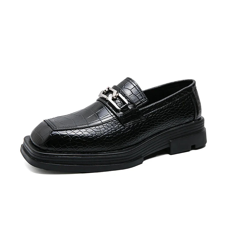 Fashionable Dress Loafers For Men, Crocodile Embossed Chain Decor Slip-on Dress Shoes