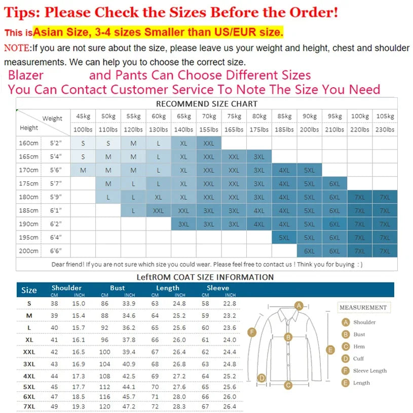 S-7XL Jacket + Pants / Luxurious High -end Brand Solid Color Men's Casual Business Slim Suit Two -piece Suit Groom Wedding Suit