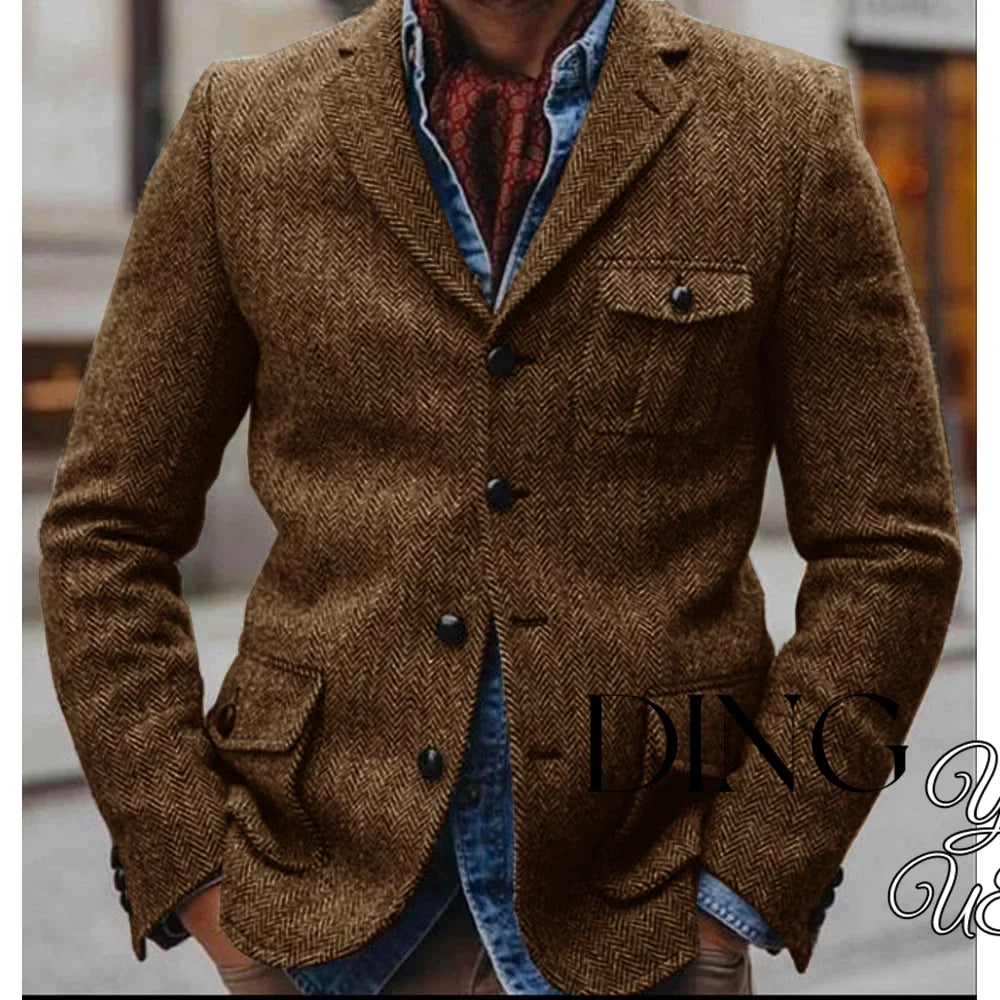 Hot Sale Men's Herringbone Jacket Slim Fit Single Breasted Man Suits Men's Suit Casual Blazers Male Coat With 3 Pockets