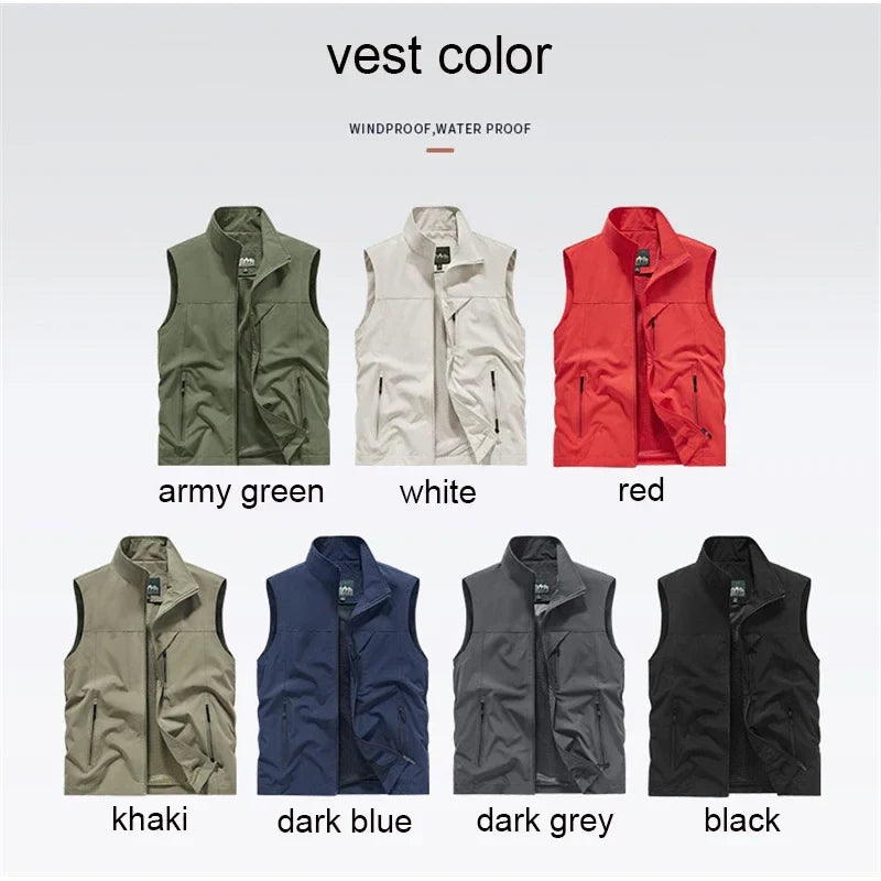 2025 New Fashion Men's Vest Windproof Solid Sleeveless Jacket Motorcycle Ourdoor Waterproof Biker Vest for Men Clothing