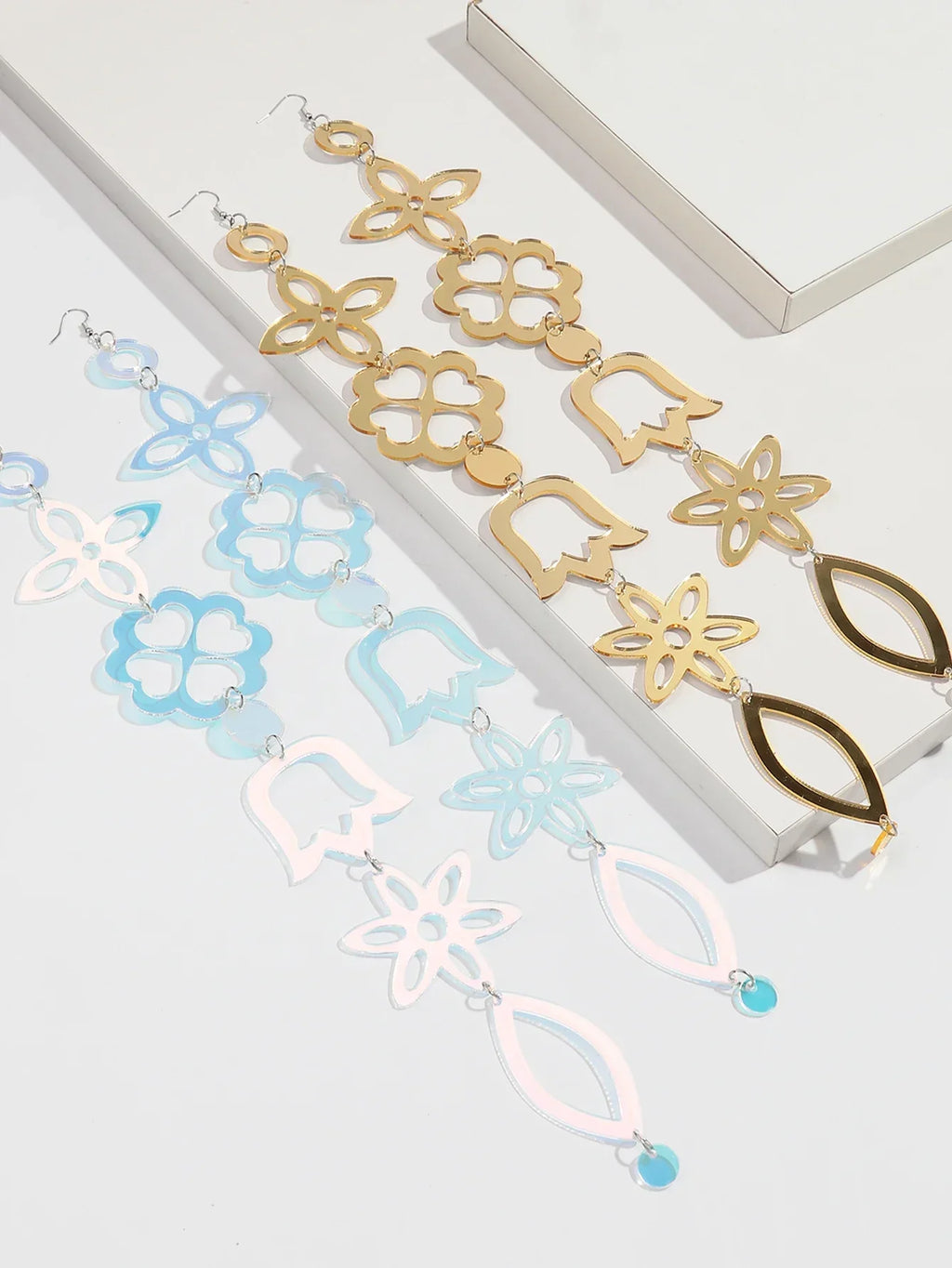 Extra Long Irregular Geometric Acrylic Drop Earrings Exaggerated Flower Bell Pattern Pendant Earring for Women Punk Jewelry Gift
