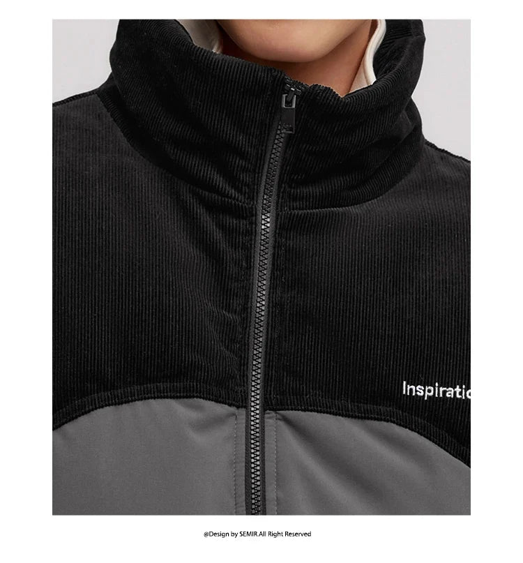 Down Jacket Men 2024 Winter New Patchwork Corduroy Texture Coat Thick Loose Top Embroidered Down Jacket