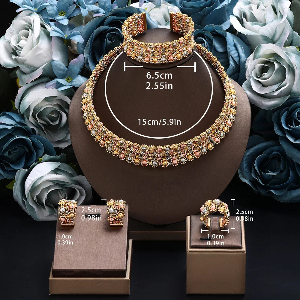 Dubai Wedding Bridal Full Jewelry Sets For Women Party Luxury Nigeria Gold Plated Beads Choker Necklace Jewelry Set