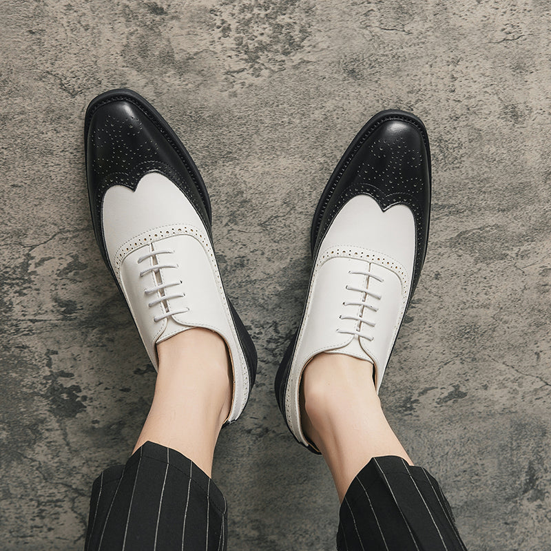 Men Wingtip Detail Dress Shoes, Business Two Tone Oxford Shoes For Wedding party