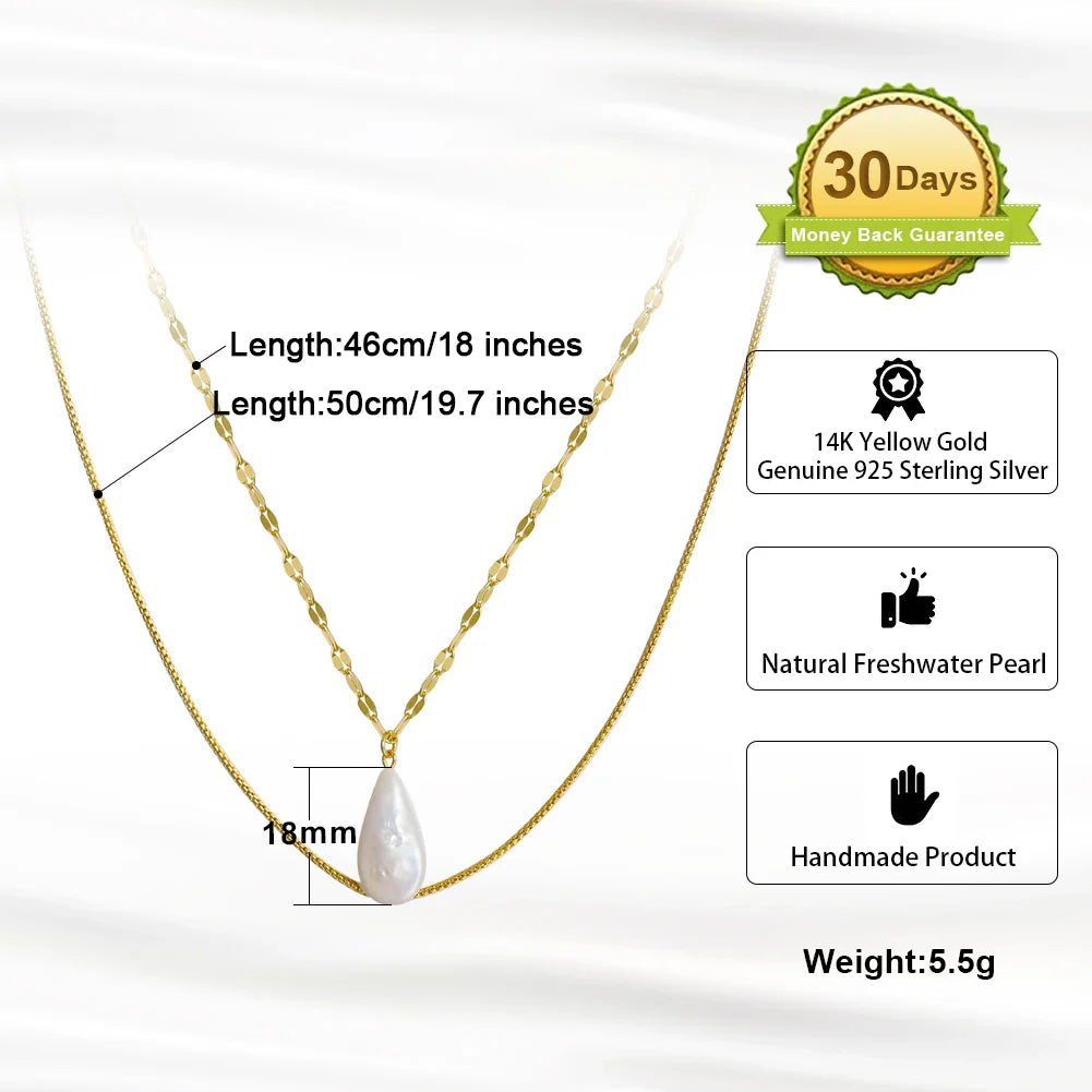 925 Sterling Silver Pearl Necklace with Irregular Real Natural Baroque Pearl for Women Necklace Jewelry GPN22
