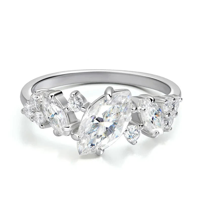 1.84cttw Marquise Cut Moissanite Wedding Ring for Women Luxury Quality Sterling Silver 925 Lab Diamond Band Certified