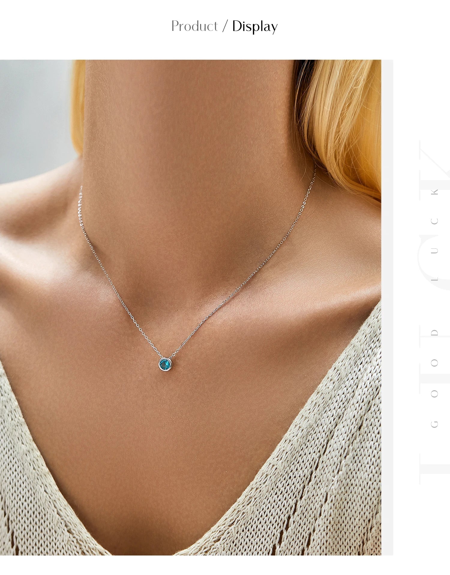 925 Sterling Silver Teal Round Zirconia Pendant Necklace White Gold Plated Neck Link Chain For Women Party Jewelry Gift