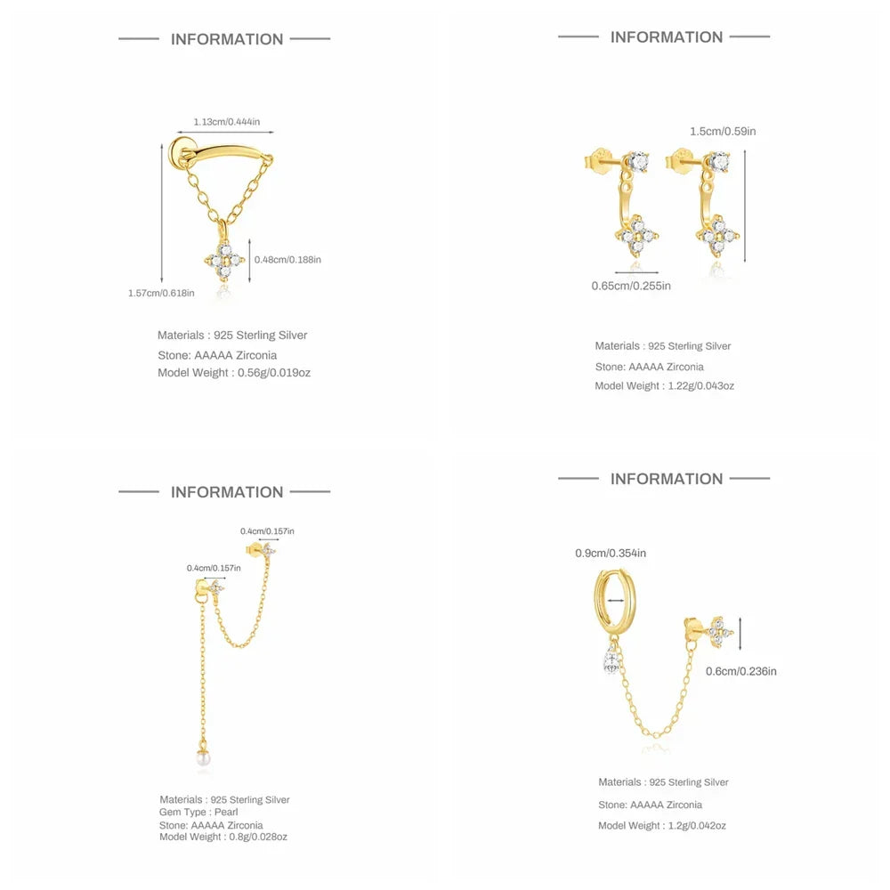 S925 Sterling Silver Petals Stud Earring Microinlaid Colorful Cubic Zirconia Chain Tassel Earrings For Women Dangle Earring