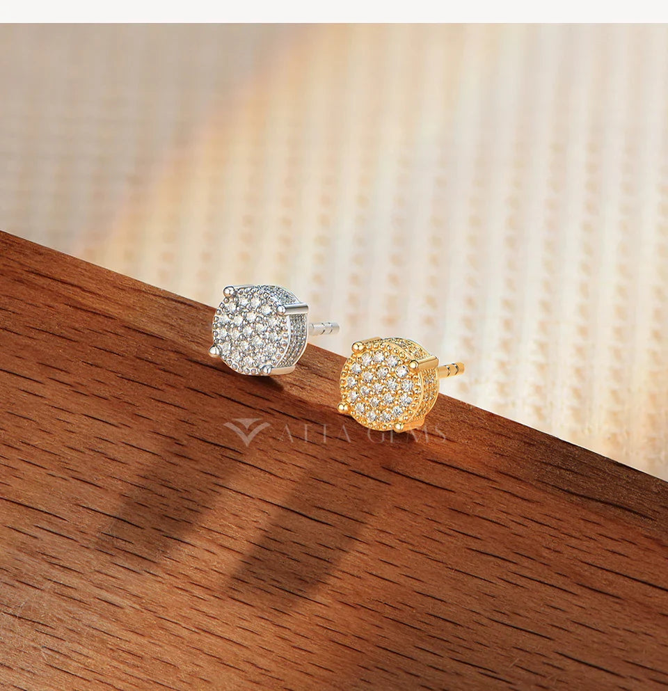 D VVS1 Round Full Moissanite Earrings for Women Men 925 Sterling Silver 18k Gold Shiny Hiphop Studs Party Gift Jewelry
