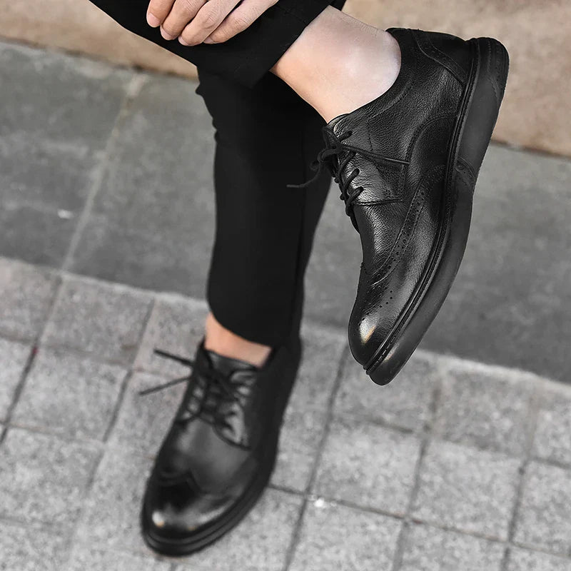 Big Size Mens Formal Genuine Leather Dress Shoes British Stylish Business Dress Men Flats High Quality Brogues Oxford Shoes Men