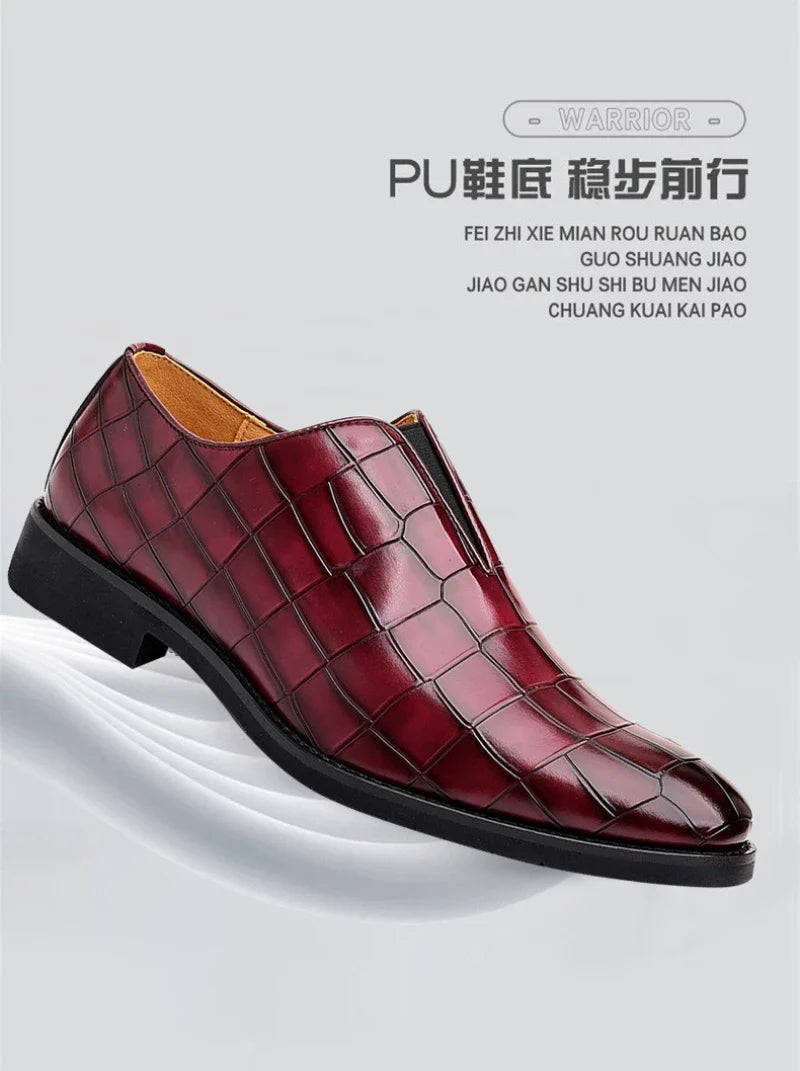 Mens Classic Temperament Brown Crocodile Embossed Leather Loafers Slip On Formal Dress Shoes For Business Office And Casual Wear