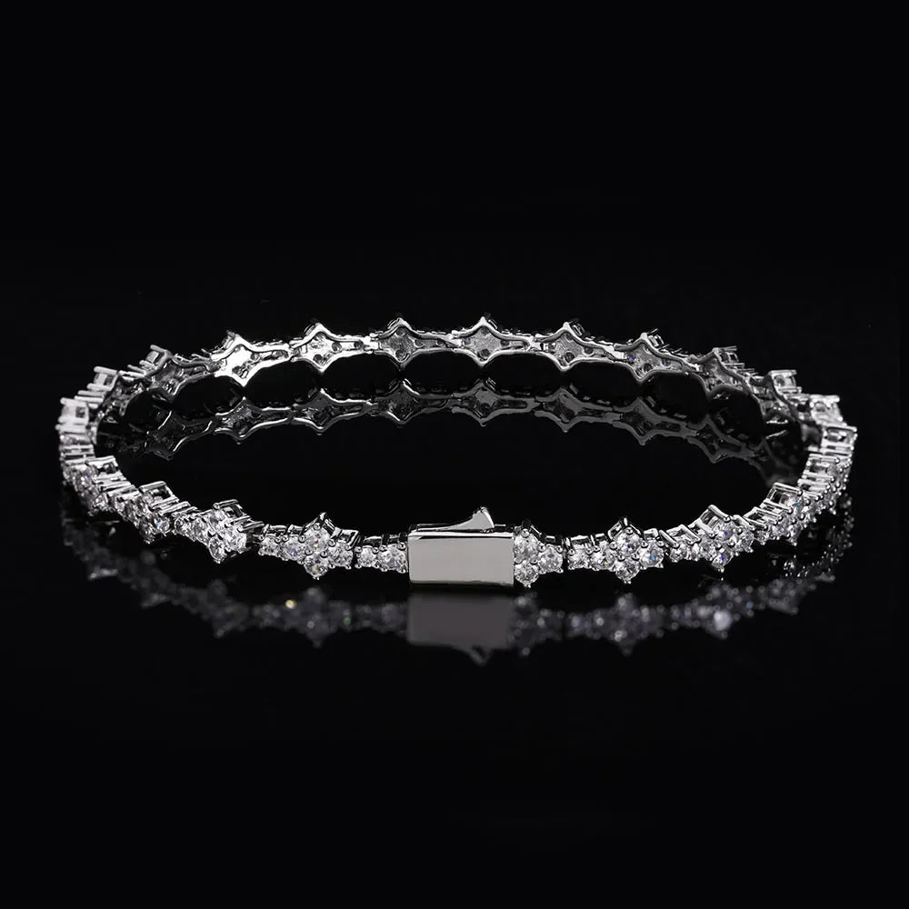 925 VVS Moissanite Star Chain Bracelet Hip Hop Jewelry Bling Iced Out Tennis Cross Bracelet Sterling Silver with GRA 7/8inch
