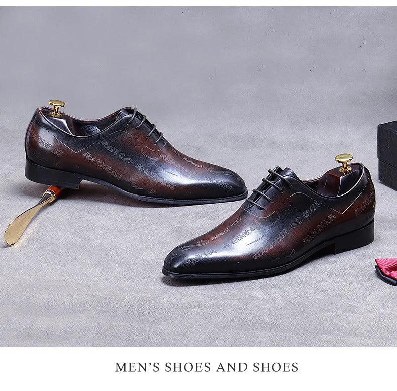 Men's Business Dress Leather Shoes Genuine Leather Shoes Full Cowhide British Laser Engraving Pattern Men's Wedding Shoes 37-46