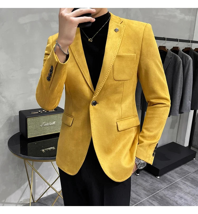 Plus Size 4XL-M Autumn Deerskin Velvet Jackets Blazer 6 Color Men Business Slim Blazers Hommes Casual Wedding Tuxedo Suit Coat